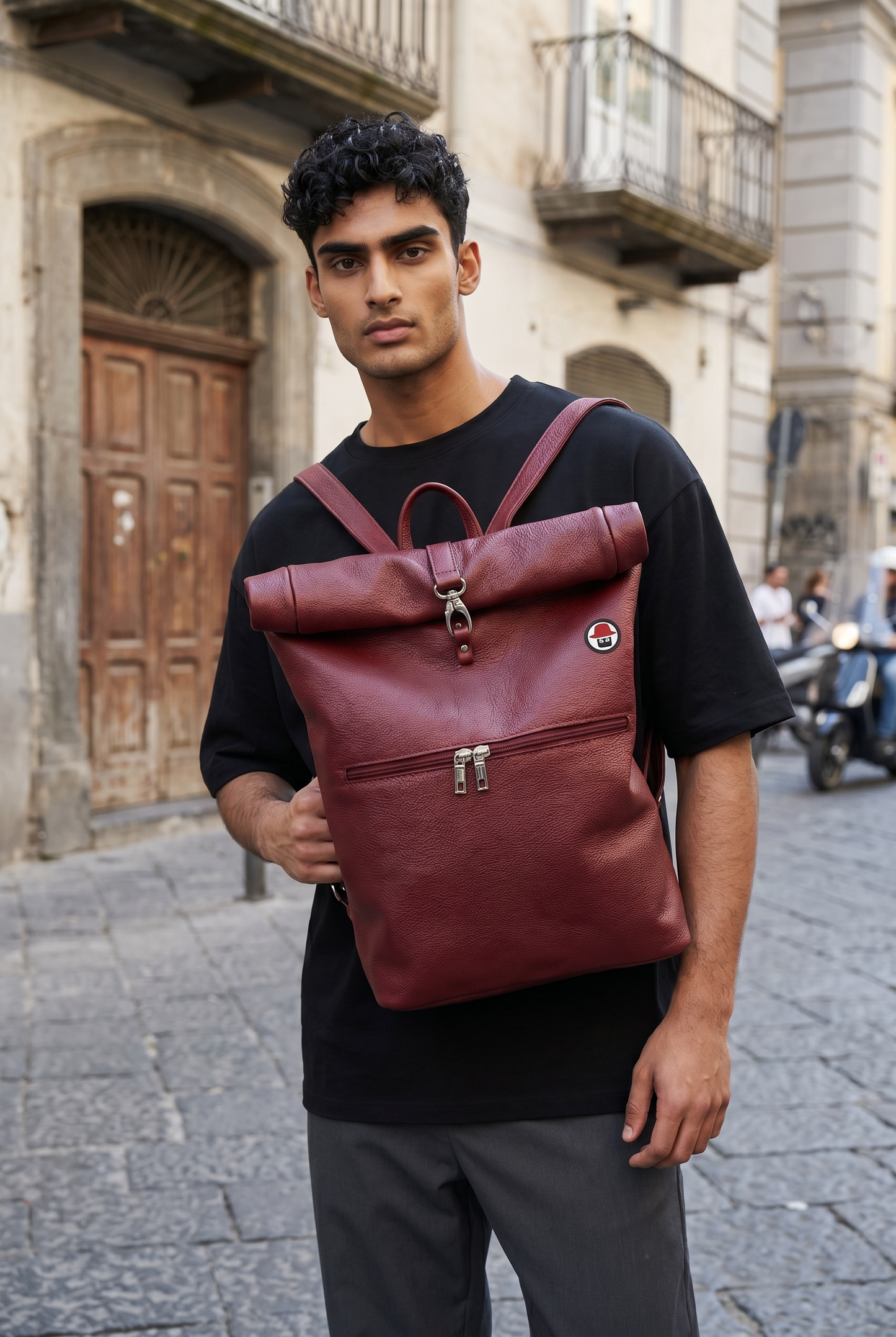 Zaino Roll Top vera, pelle ￼